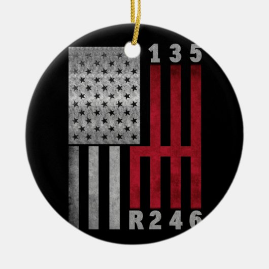 スティックシフトUSAフラグマッスルカー6ギア整備士 セラミックオーナメント (正面)