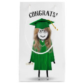 スティックスガール卒業生とグリーンキャップと卒業証書 スモールペーパーバッグ (正面)