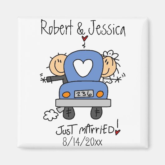 スティックスフィギュアたった今結婚しました マグネット (正面)