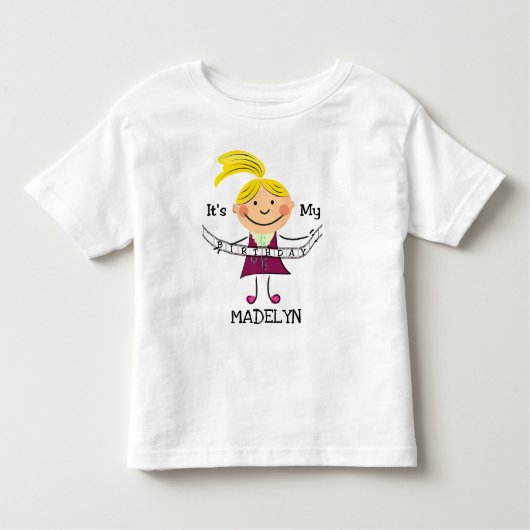 スティックスフィギュア女の子それが私の誕生日の幼児Tシャツ トドラーTシャツ (正面)
