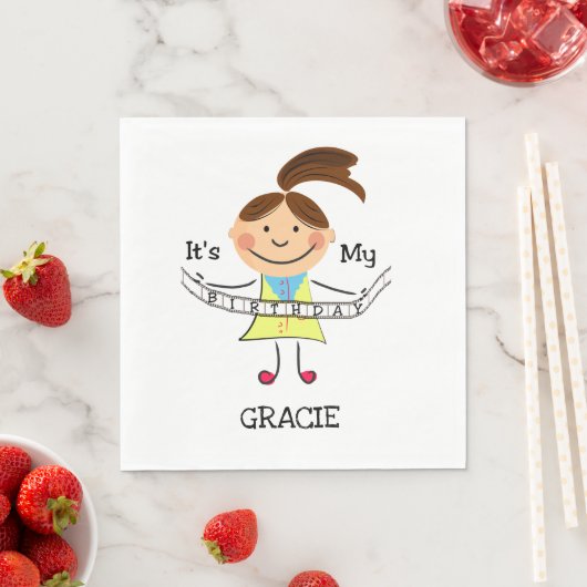 スティックスフィギュア女の子それが私の誕生日 スタンダードランチョンナプキン (インサイチュ)