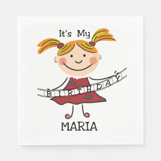 スティックスフィギュア女の子それが私の誕生日 スタンダードランチョンナプキン (正面)