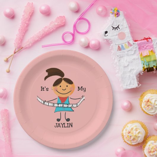 スティックスフィギュア女の子それが私の誕生日 ペーパープレート (パーティー)