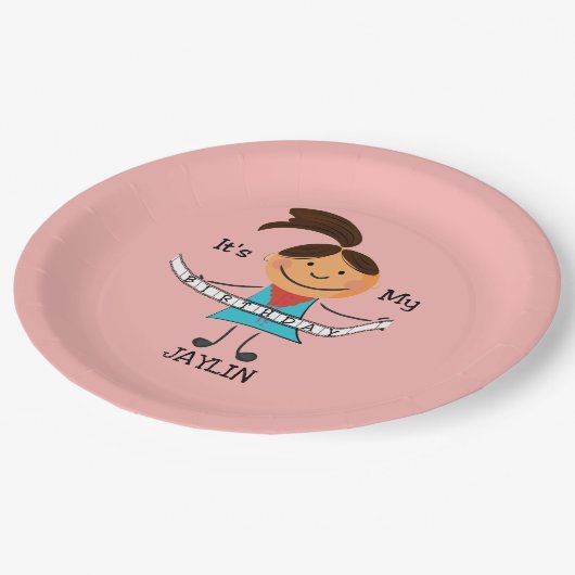 スティックスフィギュア女の子それが私の誕生日 ペーパープレート (アングル)