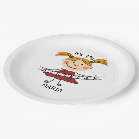 スティックスフィギュア女の子それが私の誕生日 ペーパープレート (アングル)