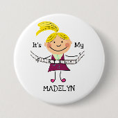 スティックスフィギュア女の子それが私の誕生日 缶バッジ (正面)