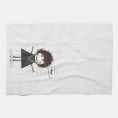 スティックスフィギュア女の子とデイジーと引用文 キッチンタオル (横)