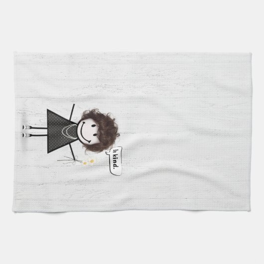 スティックスフィギュア女の子とデイジーと引用文 キッチンタオル (横)