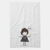 スティックスフィギュア女の子とデイジーと引用文 キッチンタオル (縦)