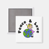 スティックスフィギュア女の子の平和と愛Tシャツとギフト マグネット (正面/裏面)