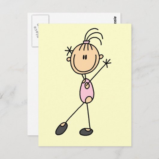 スティックスフィギュア女の子Gymnast Tシャツとギフト ポストカード (正面/裏面)