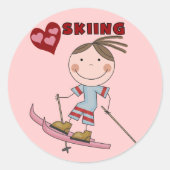 スティックスフィギュア女子スキーヤーTシャツとギフト ラウンドシール (正面)