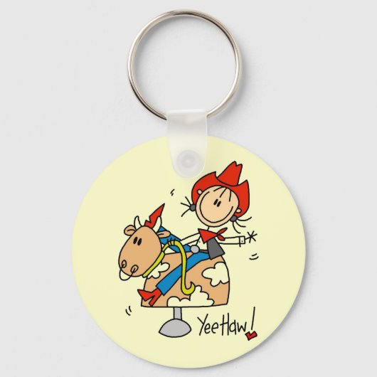 スティックスフィギュア女性のカーボーイイエハウTシャツとギフト キーホルダー (正面)