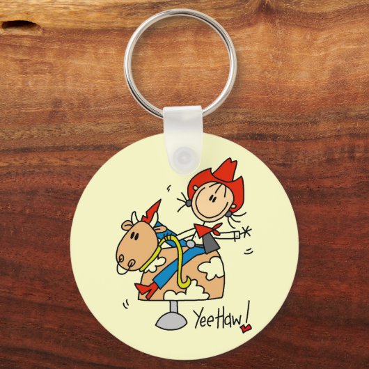 スティックスフィギュア女性のカーボーイイエハウTシャツとギフト キーホルダー (正面)