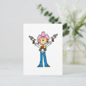 スティックスフィギュア女性のカーボーイシェリフTシャツ ポストカード (スタンド正面)