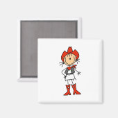 スティックスフィギュア女性のカーボーイレッドハット及びブーツマグネット マグネット (正面/裏面)