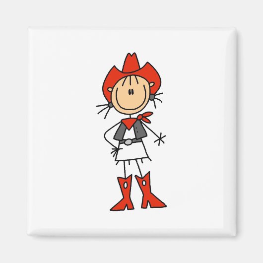 スティックスフィギュア女性のカーボーイレッドハット及びブーツマグネット マグネット (正面)