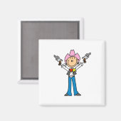 スティックスフィギュア女性のカーボーイSheriffマグネット マグネット (正面/裏面)