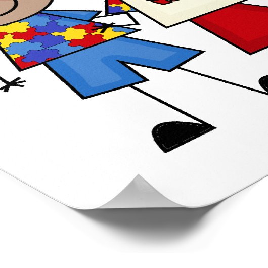 スティックスフィギュア子供の自閉症意識 ポスター (角)