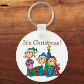 スティックスフィギュア子供クリスマスのTシャツとギフト キーホルダー (正面)