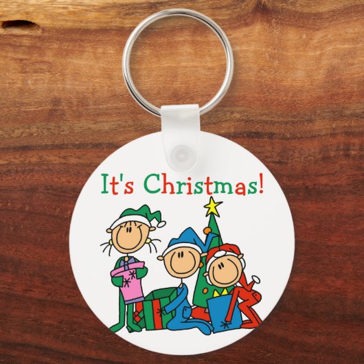 スティックスフィギュア子供クリスマスのTシャツとギフト キーホルダー (正面)