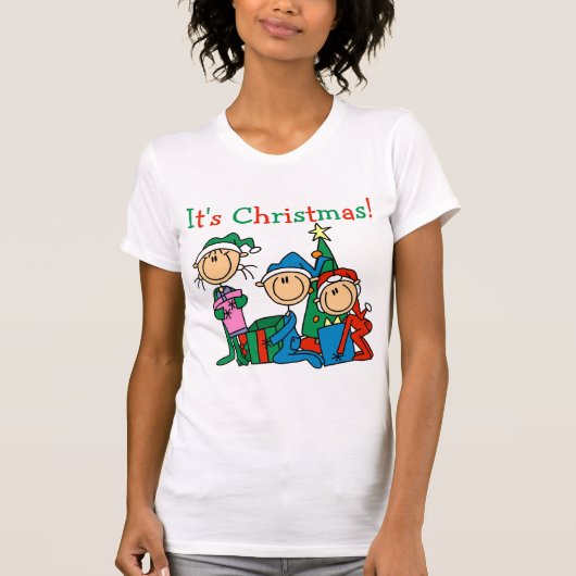 スティックスフィギュア子供クリスマスのTシャツとギフト Tシャツ (正面)