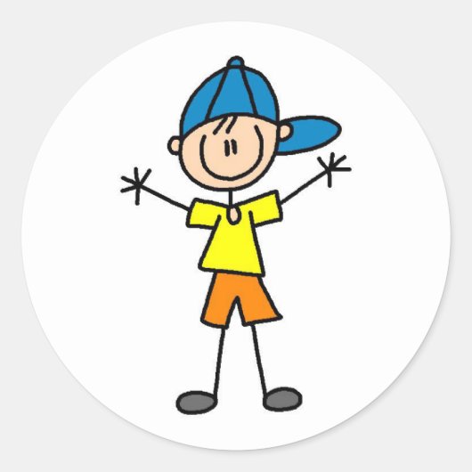 スティックスフィギュア少年ステッカー ラウンドシール (正面)