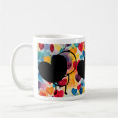 スティックスフィギュア愛:大きなハートと背カラフル景 コーヒーマグカップ (左)