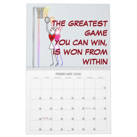 スティックスフィギュア感動的引用文Netball 2019 カレンダー (2月 2026)