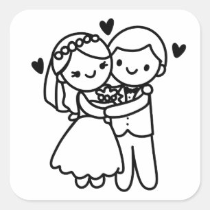 スティックスフィギュア新郎新婦の抱擁結婚の スクエアシール