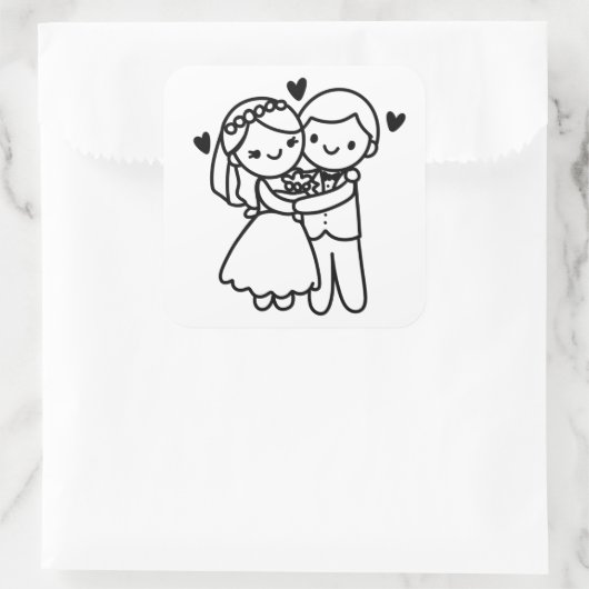 スティックスフィギュア新郎新婦の抱擁結婚の スクエアシール (バッグ)