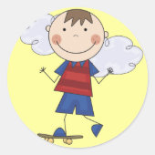スティックスフィギュア男の子スケートボーダーTシャツとギフト ラウンドシール (正面)