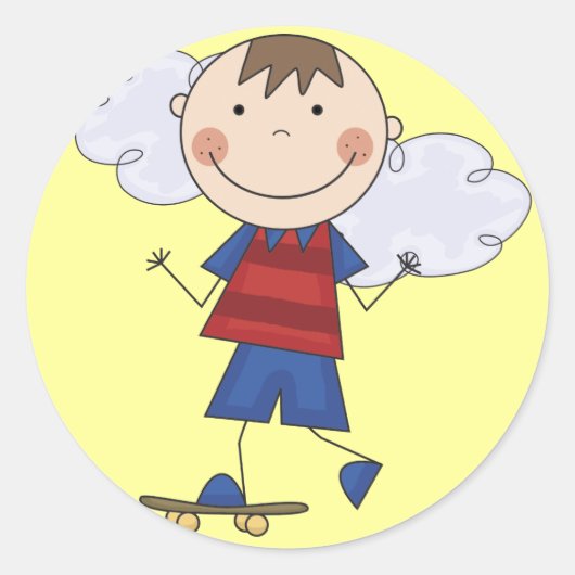 スティックスフィギュア男の子スケートボーダーTシャツとギフト ラウンドシール (正面)