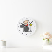 スティックスフィギュア男性ドラマーTシャツとギフト ラウンド壁時計 (ホーム)