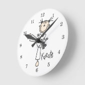 スティックスフィギュア空手Tシャツとギフト ラウンド壁時計 (傾斜)
