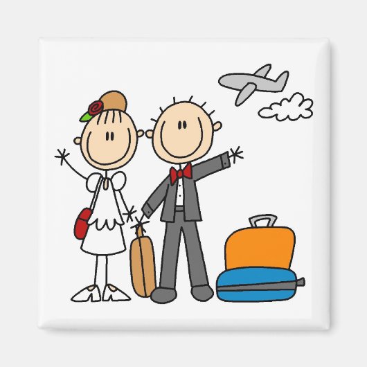 スティックスフィギュア結婚のハネムーンTシャツとギフト マグネット (正面)