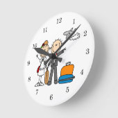スティックスフィギュア結婚のハネムーンTシャツとギフト ラウンド壁時計 (傾斜)