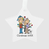 スティックスフィギュア親，男の子，ベビー，猫オーナメント オーナメント (裏面)