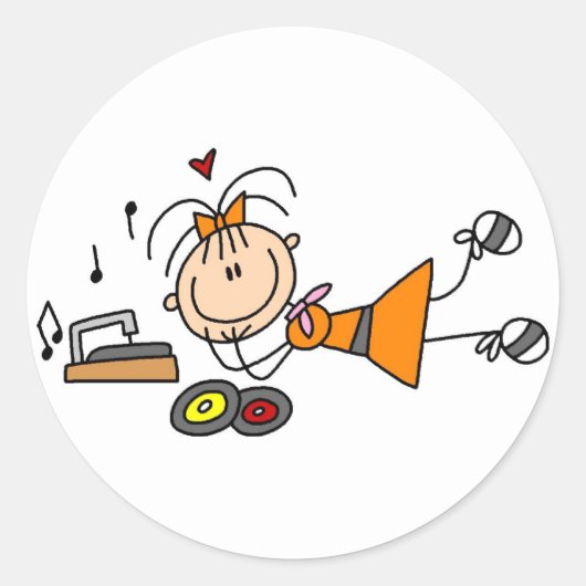 スティックスフィギュア50の女の子Tシャツとギフト ラウンドシール (正面)