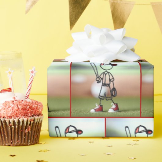 スティックスフィギュア・キッド野球選手 ラッピングペーパー (誕生日パーティー)