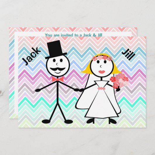 スティックスフィギュアChevron JackとJillウェディングシャワー 招待状 (正面/裏面)