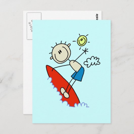 スティックスフィギュアSurfer男の子Tシャツとギフト ポストカード (正面/裏面)