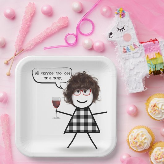 スティックパーティーガールとワイン引用文 ペーパープレート (パーティー)