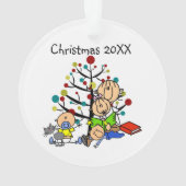 スティックフィギュアお母さん、お子様、猫アクリルオーナメント オーナメント (裏面)