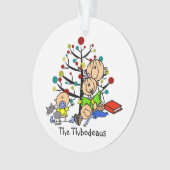 スティックフィギュアお母さん、お子様、猫アクリルオーナメント オーナメント (正面)