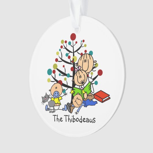 スティックフィギュアお母さん、お子様、猫アクリルオーナメント オーナメント (正面)