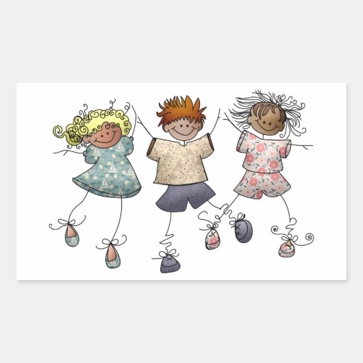 スティックフィギュアの子供 長方形シール (正面)