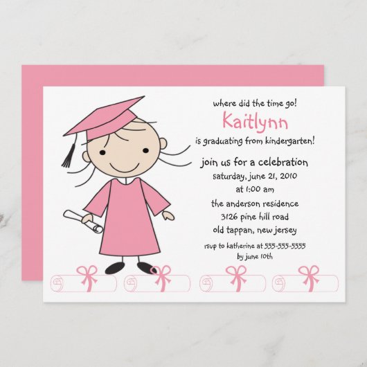 スティックフィギュアガール卒業招待状 招待状 (正面/裏面)