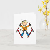 スティックフィギュアスキーヤーTシャツとギフト カード (黄色い花)