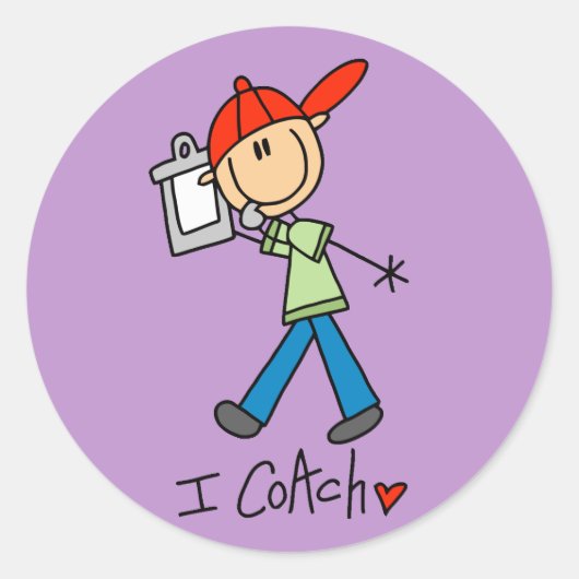 スティックフィギュアスポーツコーチ ラウンドシール (正面)